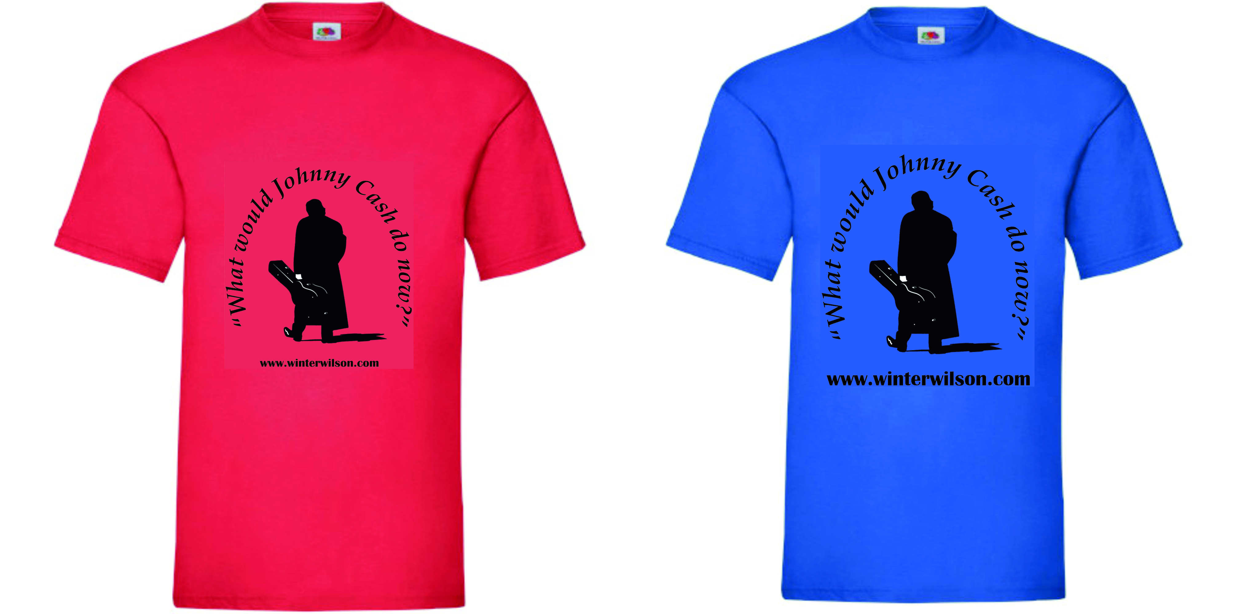 What would Johnny Cash do now t-shirts in red and blue